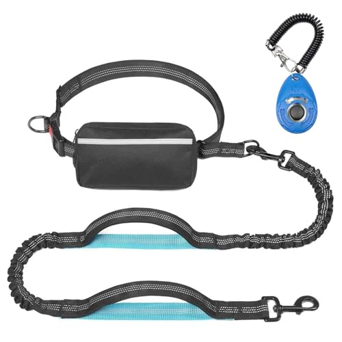 Joggingleine Hunde - Freihandleine Hund, Retrieverleine mit Zugstopp, Abnehmbare Hüfttasche und Sicherheitsgurt, mit Hundetrainings-Clicker, für alle Hunderassen, für Joggen und Radfahren(Schwarz) von VAIGU:OA