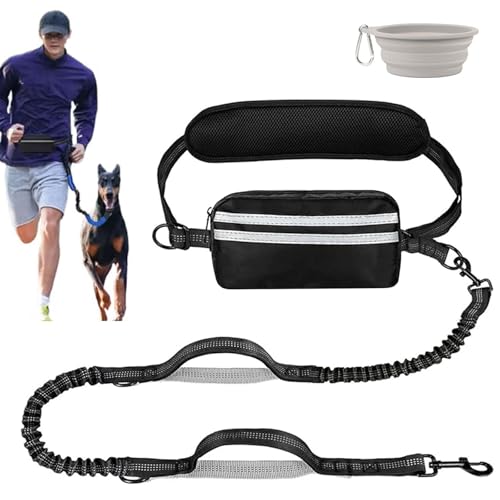 Joggingleine Hunde mit Bauchgurt - Freihandleine Bungee-Laufleine Hundeleinen Joggingleine Laufhundeleine mit Tragbarer Trinkwassernapf, Abnehmbare Hüfttasche und Sicherheitsgurt für alle Hunderassen von VAIGU:OA