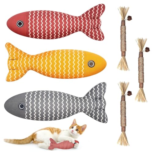 Katzenminze Spielzeug 6 Stück - 20CM Katzen Spielzeug 3 Stück Kissen Fisch Form mit 3 Holz Katzenminze Sticks Katzen Zahnpflege Sicherheit und Reißfest Katzenspielzeug Cat Toys für Katzen Spielen Katzenminze Spielzeug 6 Stück - 20CM Katzen Spielzeug 3 Stück Kissen Fisch Form mit 3 Holz Katzenminze Sticks Katzen Zahnpflege Sicherheit und Reißfest Katzenspielzeug Cat Toys für Katzen Spielen von VAIGU:OA