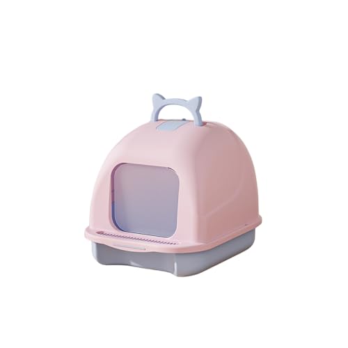 Katzentoilette Vollständig geschlossene Katzentoilette mit Deckel, spritzwassergeschützt und auslaufsicher, große Katzentoilette, reinigen Katzen Zubehör (Color : Pink von VALCLA