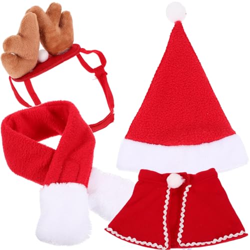 VALICLUD 1 Satz bequemes Hundekostüm Weihnachtsmütze mit Schal Tiara Weihnachtsmützen Wiederverwendbares Katzenkostüm Wiederverwendbarer Katzenumhang gemütlich Kopfbedeckung Kleidung Geweih von VALICLUD