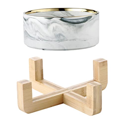 VALICLUD Kreative Erhöhte Katzen und Hundenäpfe mit Marmor Design rutschfest Keramik 1 Satz mit Holzständer für Wasser und Futter Haustierfreundlich von VALICLUD