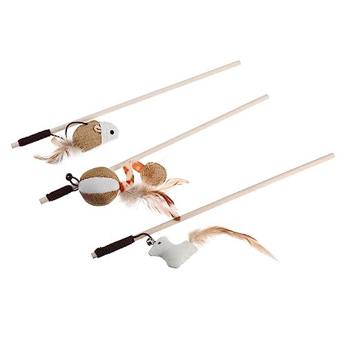 VALICLUD 3st Katzen-Teaser Interaktives Katzenspielzeug Katzenstab Kätzchenspielzeug Flirtstab Für Katzen Cat Chaser-Stick Katze DIY Teaser Zauberstab Spielzeuge Holzstock Feder Hölzern von VALICLUD