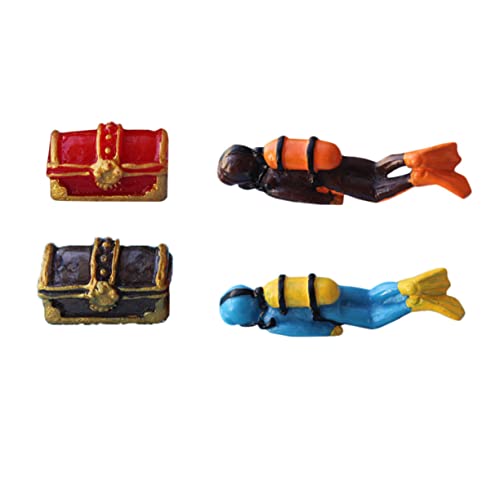 VALICLUD 4 Stück Teiliges Taucherfigur Set mit Schatztruhe Kreative Aquarien Dekoration aus Resin für Miniatur Landschaften und Wohnraumgestaltung für Fischbecken und von VALICLUD