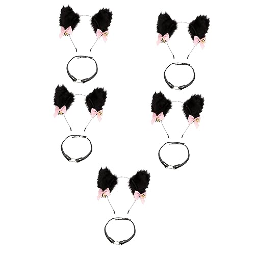 VALICLUD 5 Sätze Stirnband Mit Katzenohren Halloween-Choker-Halskette Plüsch Fuchsohren Stirnband Halsband Plüsch-katzenohr-Haarband Kätzchen Cosplay Stirnband Tier Schal Stoff von VALICLUD