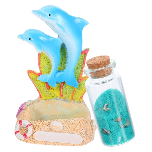 VALICLUD Delfin Skulptur mit Kleinem Kork Glasfläschchen und Muschel Aquarium Desktop Ornament für Wohn und Bürodeko Fischbecken Landschaftsfigur von VALICLUD