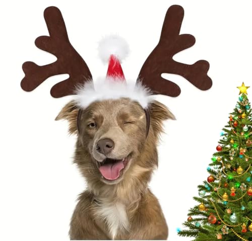 Valiclud HundekostüM Weihnachten WeihnachtsmüTze Hund WeihnachtskostüM Hund WeihnachtsstirnbäNder Rentier Geweih Weihnachten Haarband Hunde WeihnachtsmüTze von VALICLUD