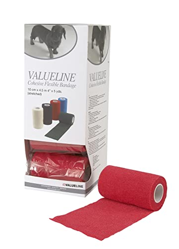 VALUELINE Vet Selbsthaftende Flexbandage für Tiere | Elastische Fixierbinde Haftverband Haftbandage 10 cm x 4.5 m [10er Pack] (rot) von VALUELINE