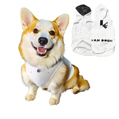 VAN DOGH - White Hoodie for Dogs & Cats - Unique, Premium Quality Cotton and Polyester Blend, Light, Breathable and Waterproof - Hand-Embelished with Preciosa Crystals (2XL) von VAN DOGH