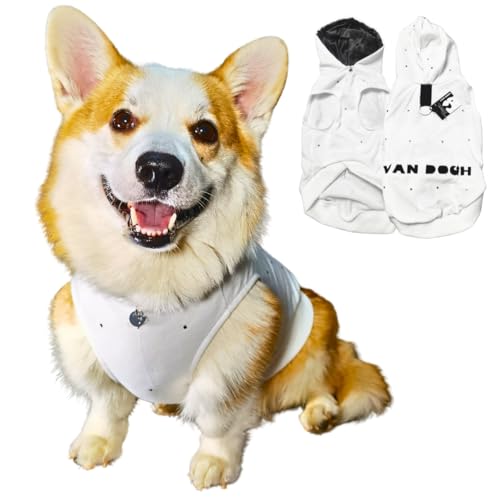 VAN DOGH - White Hoodie for Dogs & Cats - Unique, Premium Quality Cotton and Polyester Blend, Light, Breathable and Waterproof - Hand-Embelished with Preciosa Crystals (2XL) von VAN DOGH