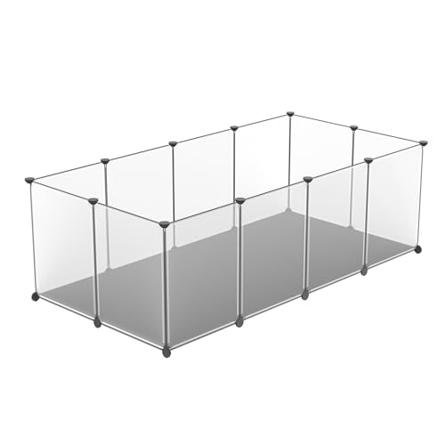 VANCHEMO Freigehege Gittergehege für Kaninchen mit Kissen Transparent Haustier Laufstall Metallgitter Gehege Käfig Kleintierkäfig Welpengehege Hasengehege, 12-Platten (125x63x42cm) von VANCHEMO