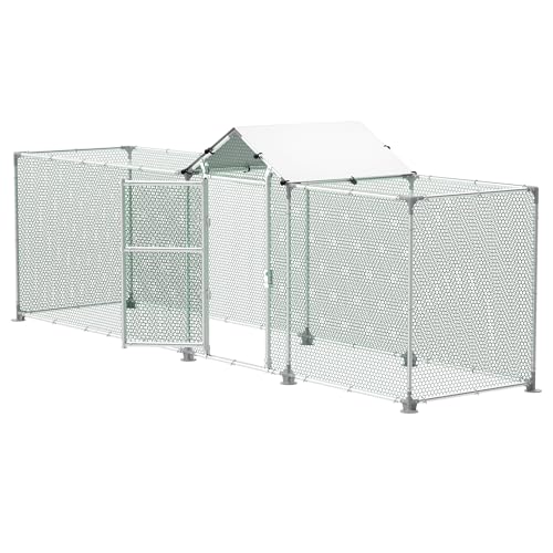 VANCHEMO Freilaufgehege Hühnerstall 4x1x1.5m Verzinkter Stahl Hühnerhaus Hühnergehege mit Sonnenschutzdach und Tür, Geflügelstall für Kleintiere und Haustierkäfig, Robuste Ställe & Käfige von VANCHEMO
