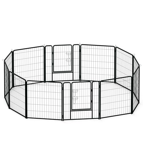VANCHEMO Freilaufgehege Hund 12-teilig Welpenlaufstall Hundelaufstall 80cm hoch Hundezaun mit Türen Freigehege für Innen und Outdoor Tierlaufstall Hunde(12 Gitterplatten je 80 x 80 cm) von VANCHEMO