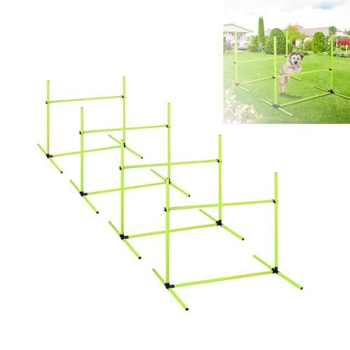 VANCHEMO Haustier Agility Set Hunde Hürdenset 4er Höhenverstellbar Slalomstangen Ausrüstung Trainingsset mit Tragetasche, für Hunde Training, Katzen, 104 x 70 x 101 cm, Grün von VANCHEMO