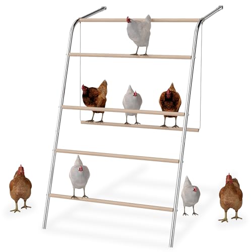 VANCHEMO Hühnerständer Hühnerstock Kletterturm Große Sitzstange für Hühner Spielplatz für Hinterhofgeflügel Vogelständer Hühnerstall Zubehör, 136x105cm, mit Hühnerschaukel von VANCHEMO