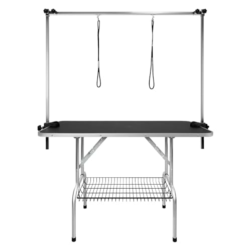 VANCHEMO Hunde Schertisch Klappbar Trimmtisch für Hunde 113×60×76cm Höhenverstellbar Hundepflegetisch Tierpflegetisch Hundefrisiertisch Badetisch (L, Schwarz) von VANCHEMO