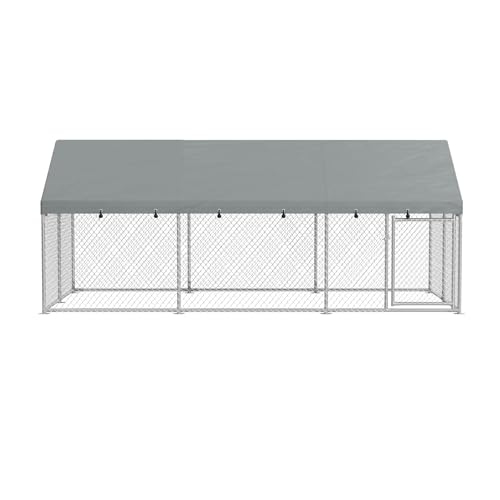 VANCHEMO Hundezwinger Outdoor Freilaufgehege Hundekäfig mit Dach Groß Hundehaus Tierlaufstall Hundebox Verzinkter Hundehütte mit Schloss für Haustierkäfig (Rechteck, 400x200x165cm) von VANCHEMO