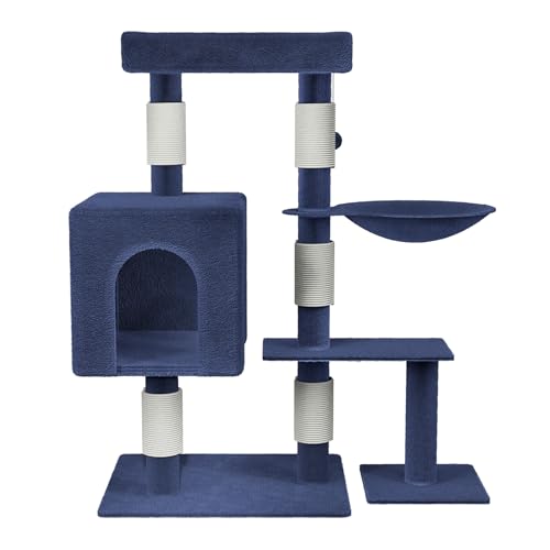 VANCHEMO Katzenbaum Kletterturm Spielen Katzen Kletterbaum Groß Katzenklettergerüst Nehrstöckiger Katzenkratzbaum Plattformen für Katzen zum Klettern, Kratzen (Typ D, Blau) von VANCHEMO