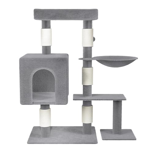 VANCHEMO Katzenbaum Kletterturm Spielen Katzen Kletterbaum Groß Katzenklettergerüst Nehrstöckiger Katzenkratzbaum Plattformen für Katzen zum Klettern, Kratzen (Typ D, Grau) von VANCHEMO