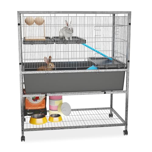 VANCHEMO Kleintierkäfig mit Rampe Mobiler Haustierkäfig Kaninchenstall Gitter Modell Kaninchenkäfig Gehege Welpengehege Meerschweinchen Käfig für Hund Kaninchen Katze (1 Ebene) von VANCHEMO