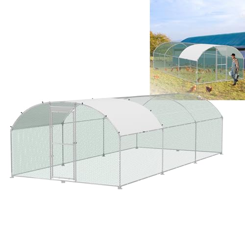 VANCHEMO Kuppeldach Hühnerstall 300x600x200cm Freilaufgehege Käfige Verzinkter Stahl Hühnerhaus Hühnergehege Ställe mit Sonnenschutzdach und Tür, Geflügelstall für Kleintiere und Haustierkäfig von VANCHEMO