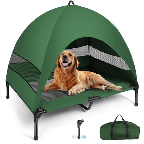 Erhöhtes Hundebett, erhöhtes Outdoor-Hundebett mit Baldachin, tragbares Haustierbett mit rutschfesten Füßen, kühlendes Hundezeltbett für große Hunde, Camping, drinnen und draußen Erhöhtes Hundebett, erhöhtes Outdoor-Hundebett mit Baldachin, tragbares Haustierbett mit rutschfesten Füßen, kühlendes Hundezeltbett für große Hunde, Camping, drinnen und draußen von VANFOND