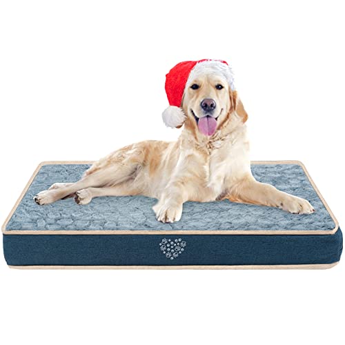 VANKEAN Hundebett wasserdichte Reversible (Kühl und Warm), Abnehmbarer Innenfutter, Flauschig Hundematte für Kleine bis Große Hunde, Hundekissen mit Ergonomisch Design, Marineblau/Grau von VANKEAN