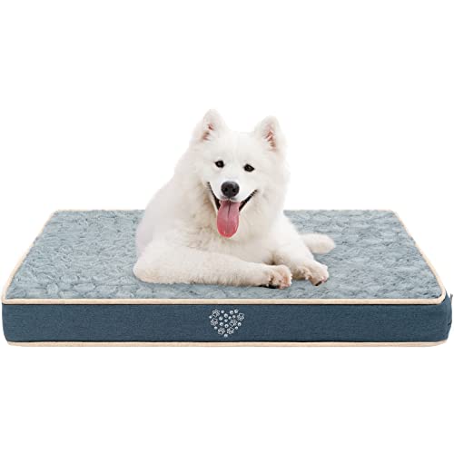 VANKEAN Hundebett wasserdichte Reversible (Kühl und Warm), Abnehmbarer Innenfutter, Flauschig Hundematte für Kleine bis Große Hunde, Hundekissen mit Ergonomisch Design, Marineblau/Grau von VANKEAN