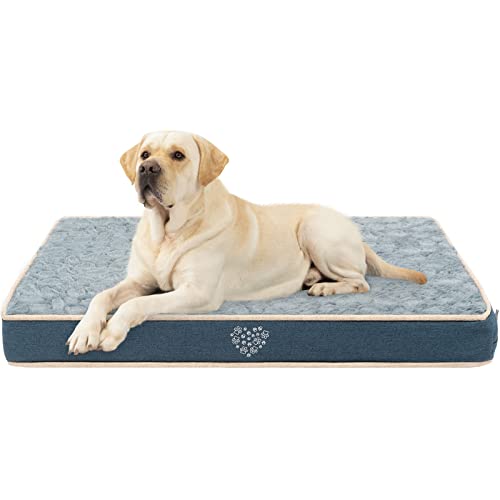 VANKEAN Hundebett wasserdichte Reversible (Kühl und Warm), Abnehmbarer Innenfutter, Flauschig Hundematte für Kleine bis Große Hunde, Hundekissen mit Ergonomisch Design, Marineblau/Grau von VANKEAN