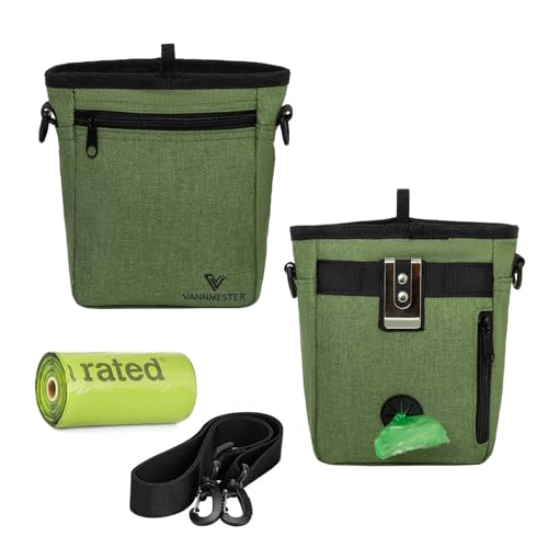 VANNMESTER Leckerli-Tasche für Hunde mit stärkerem Magnetverschluss, für 4 Tassen, Vordertasche, passend für alle Handys, integrierter Kotbeutelspender (grün) von VANNMESTER