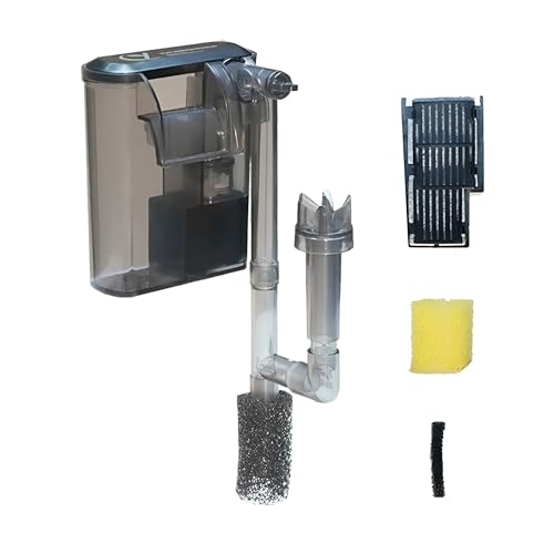 VANSUKY Kleiner Aquariumfilter – 3-in-1-Fischtankfilter zum Aufhängen für 15 l Nano-Tanks – einstellbarer Durchfluss, Oberflächenskimmer, Bonus Ersatzfilter & Bio-Schwamm – 30 cm Tiefe max von VANSUKY