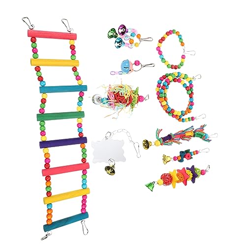 VANZACK Papagei Spielzeug 10pcs Set Vogel Kauen Spielzeug Leiter Glocken Holz Material Für Geistige Körperliche Spielen von VANZACK