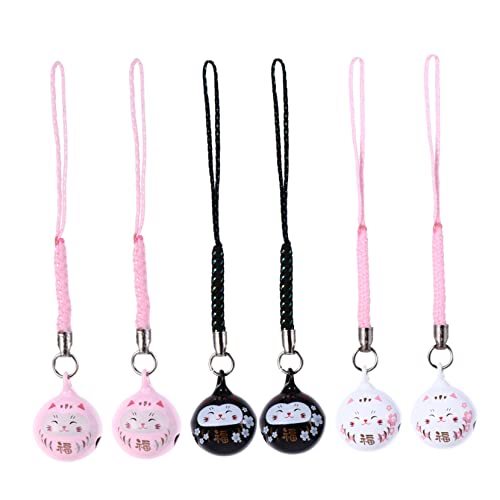 VANZACK 1 Set 6 Stück Ornament Glückskatze Handy Anhänger Charm Glocke Ornamente Katzenanhänger Katzenanhänger Anhänger Handy Anhänger Katzenglocke Entzückende Hallo Charms Kupfer von VANZACK