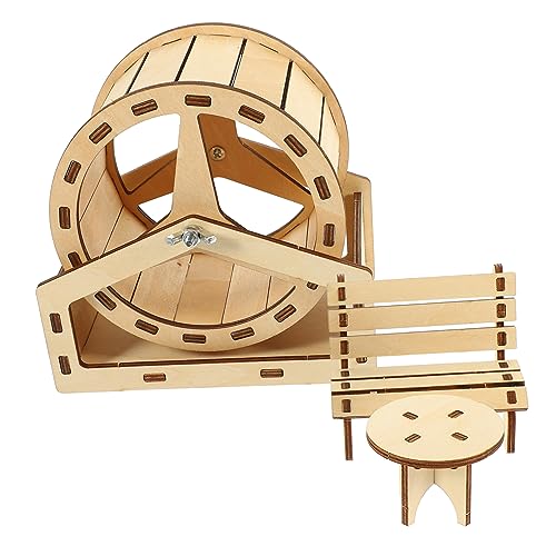 VANZACK Hamster Laufband Holz Stuhl Tisch Kit Chinchilla Rad Spielzeug Haustier Spielzeug Zubehör von VANZACK
