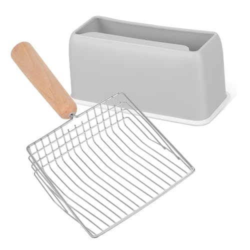 VANZACK 1 Set Katzenstreu Katzenstreuschaufel Mit Halter Spender Set Automatische Abschreckung Klumpenfutterspender Katzenschaufel Liner Sieb Katzenstreuschaufel Drahtstreuschaufel Metall von VANZACK