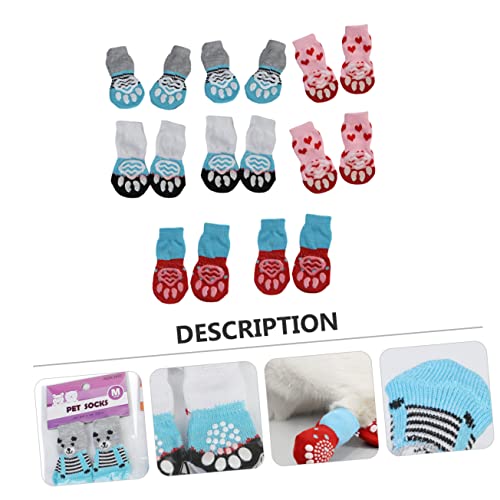 VANZACK 16stücke Hundesocken rutschfest Baumwolle Winter Socken Für Haustiere Warme Pfotenschutz Schuhe Mit Elastischem Munddesign Für Kleine Und Mittlere Hunde Rot Grau von VANZACK