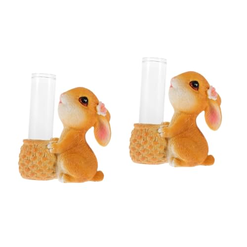 VANZACK 2 Sätze Kaninchenglasblüteneinsatz Topiary Dekorationen drinnen Anlage klein Glasblumentopf Formschnitt in Hasenform Bunny Sukkulenten Blumentopf Glasröhren für Pflanzen Harz Bunt von VANZACK
