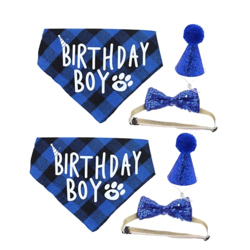 VANZACK 2 Satz Haustier Geburtstags-Partyset Blau mit Kariertem Bandana und Schleife für Hunde Katzen Welpen Leichtes Angenehmes Material Einfach Anzuziehen Stilvolles Partyoutfit für VANZACK 2 Satz Haustier Geburtstags-Partyset Blau mit Kariertem Bandana und Schleife für Hunde Katzen Welpen Leichtes Angenehmes Material Einfach Anzuziehen Stilvolles Partyoutfit für von VANZACK