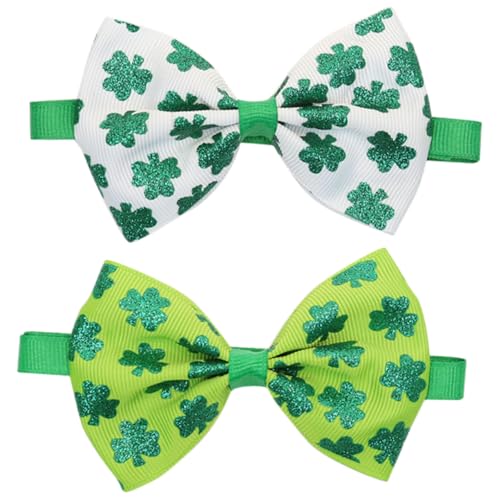 VANZACK 2 Stück Dreiblättrige Fliege für Haustiere Weißes Design für Patrick's Day Verstellbare Hundehalsband für Partys für Kleine und Große von VANZACK