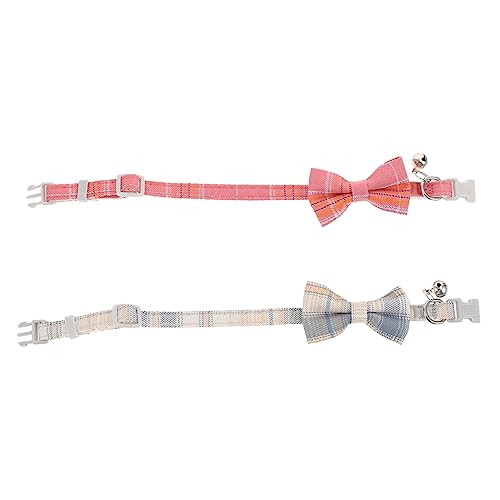 VANZACK 2 Stück Katzenhalskette Mit Fliege Rosa Geburtstag Süßes Schickes Katzenhalsband Mit Kleiner Glocke Dekoratives Haustierhalsband Katzenhalsbänder Gittermuster von VANZACK