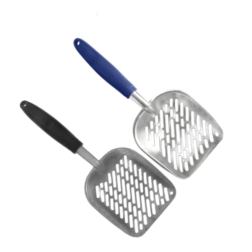 VANZACK 2 Stück Katzenstreuschaufel aus Aluminiumlegierung Ergonomisch Geformter Griff Sieb Löcher für Schnelles Effizientes Reinigen und von Katzenstreu Langlebig und Handlich von VANZACK