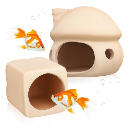 VANZACK 2 Stück Keramik Aquarium Fischversteck Betta Höhle aus Langlebigem Material Glatte Oberfläche Sicher und Dekorativ Pilzform in Beige Kleines Versteck für Garnelen und VANZACK 2 Stück Keramik Aquarium Fischversteck Betta Höhle aus Langlebigem Material Glatte Oberfläche Sicher und Dekorativ Pilzform in Beige Kleines Versteck für Garnelen und von VANZACK