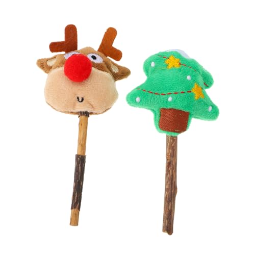 VANZACK 2 Stück Natürliche Kausticks Katzen zur Zahnpflege Leicht Tragbar Stimuliert für Zuhause und Unterwegs Weihnachtsdesign mit Rentier und Tannenbaum von VANZACK