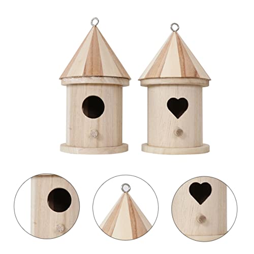 VANZACK 2 Stück Teiliges Holz Vogelhaus DIY Kreative Holz Nistkasten Deko für Garten Bemalbar Herz und Rundtür Design als Bastelornament und Natürliche Gartenverschönerung von VANZACK