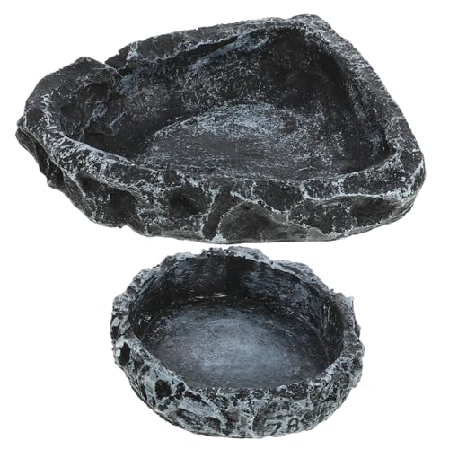 VANZACK 2 Stück Wassernapf für Reptilien Schüssel Reptil Wasserfall Essen Reptilien wasserschale Terrarium wasserschale schleichtiere Bartagame Futternapf Turtle Feeder Harz von VANZACK