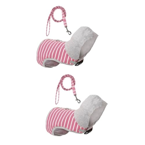 VANZACK 2st Haustier-Pullover Hundehalsband Leine Gestreifte Muster Der Katzenkleidung Gehendes Hundegeschirr Gestreiftes Kostüm Kätzchenleine Welpe Westenstil Jacke Rosa Reine Baumwolle von VANZACK