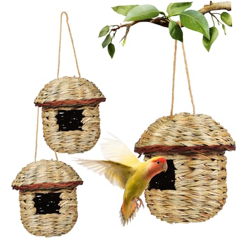VANZACK 3 Stück Hängendes Vogelhaus aus Weidengeflecht Strapazierfähiges Nistplatz für Wellensittiche und Andere Kleine für Innenräume und Garten von VANZACK