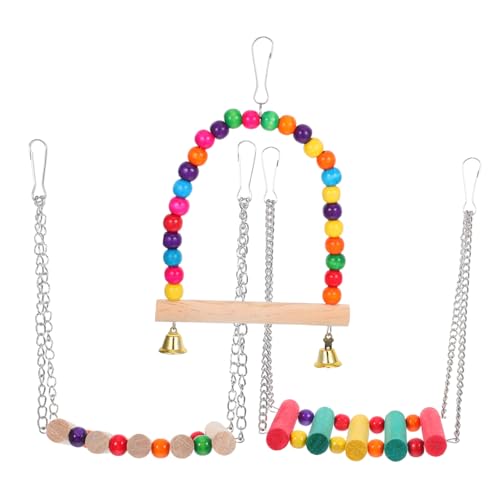 VANZACK 3 Stück Teiliges Papageien Kauspielzeug Set Buntes Kletterspielzeug mit Schaukel und Hängespielzeug für Kleine Vögel Cockatiels Wellensittiche Lovebirds Käfig Zubehör von VANZACK