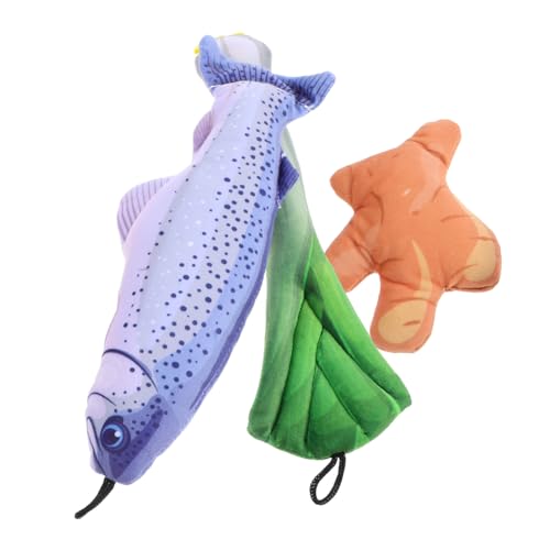 VANZACK 3 Stück Teiliges Plüsch Katzenminze Fischspielzeug für Kätzchen Interaktives Kauspielzeug mit Knisterpapier für Indoor Katzen Zahnpflege und Spielspaß von VANZACK