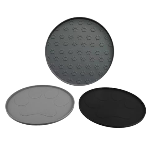 VANZACK 3 Stück wasserdichte Futtermatte für Haustiere mit Rutschfestem und Erhöhtem Rahmen Futtermatte für Hunde und Katzen Schmutzabweisende Napfunterlage mit Stylischem Pfotenmuster von VANZACK